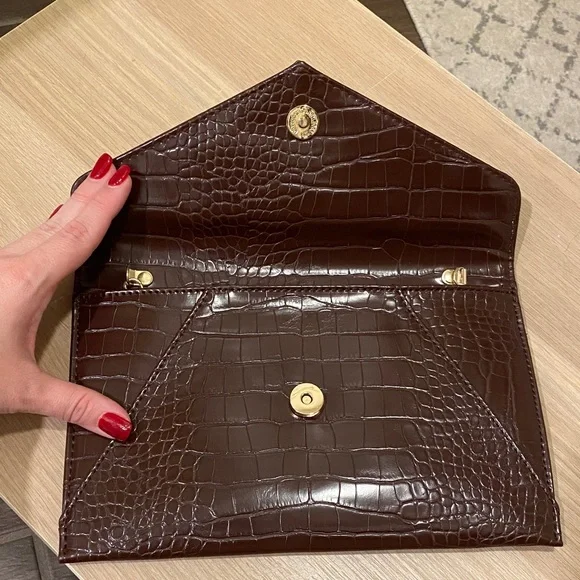 Brown Crocodile Embossed Clutch - Picture 2 of 4